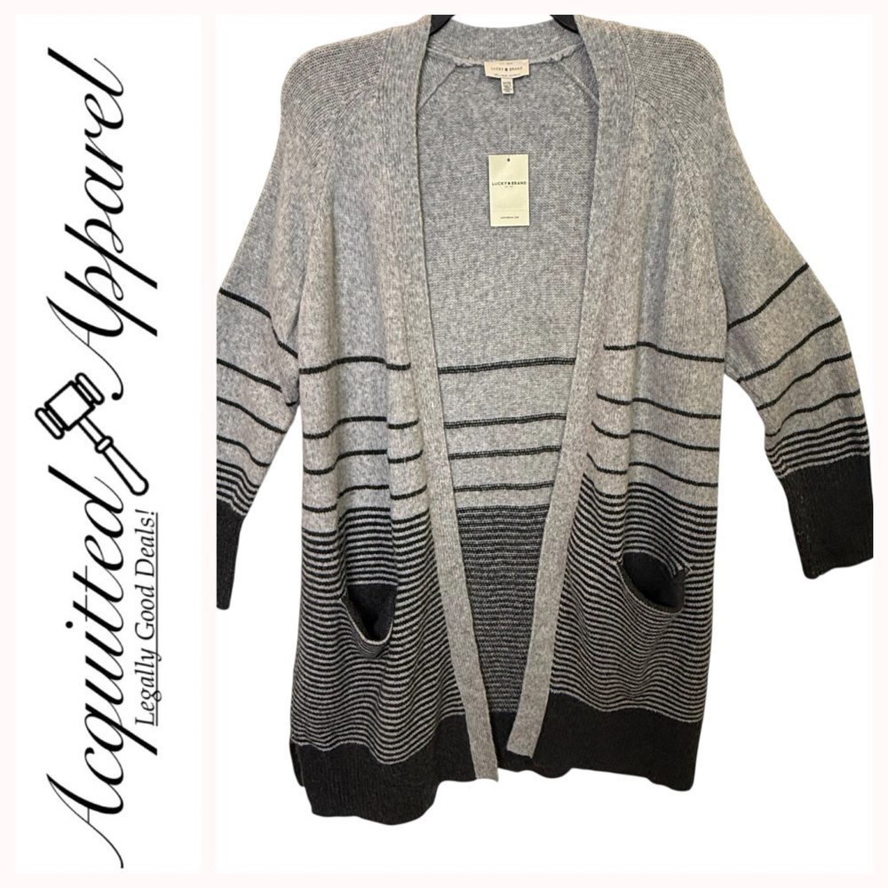 Lucky Brand Long Open Front Striped Cardigan Sweater 1X